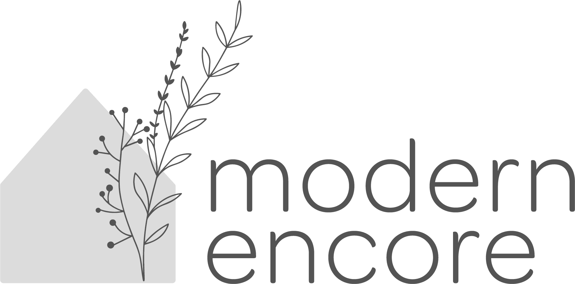 Elegant logo featuring a stylized vase with leaves and the text 'mod enco'.